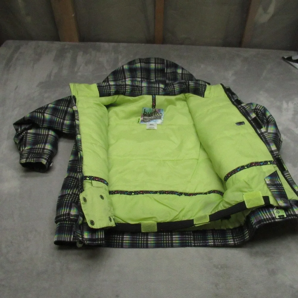 Burton Jacket Kids Small‎ Green Plaid Twist Bomber Dryride Ski Snowboard Winter